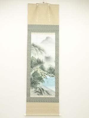 梅山筆　山水　肉筆絹本掛軸